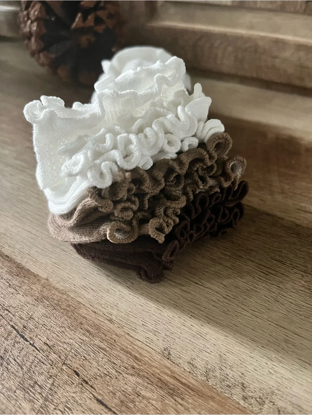 Ruffled Ankle Socks Pack - White & Brown - Kids